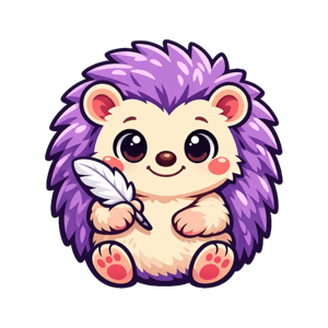 Ivy, a purple hedgehog holding a quill